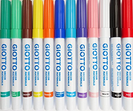 12 x Giotto Decor Materials Marker Pens - Multi Surface Glass Wood Porcelain Pen Loose