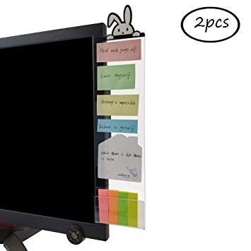 MINSA Fashion Multifunction Utility Acrylic Transparent Computer Monitors Side Panel/Memo Pads/Message Boards/Sticky Boards for Computer Screen, 1 Set (Left & Right) (Rabbit)