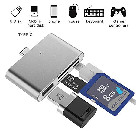 HUB Adapter SD Card Reader, Ybee Super Thin USB3.1 OTG Type-C Adapter for CF/SD/TF Micro SD, Apple Mac Book/Samsung Galaxy S7/S7 Edge/S8/S8 Plus/Note 8, LG Android Smartphone & tablet
