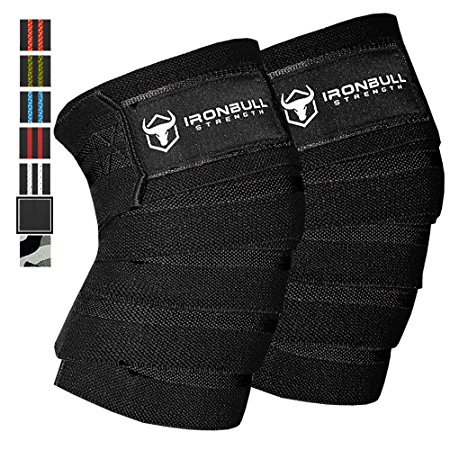 Knee Wraps (1 Pair) - 80" Elastic Support & Compression - For Weightlifting, Powerlifting, Fitness, CrossFit WODs & Gym Workout - Knee Straps for Squats (Black)