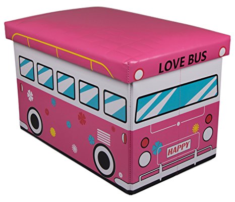 60's Love Bus Collapsible Storage Organizer by Clever Creations | Storage Box Folding Storage Ottoman for Your Bedroom | Perfect Size Storage Chest for Books, Shoes & Games