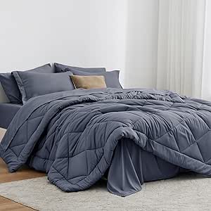 Love's cabin Full Comforter Set Navy Blue, 7 Pieces Full Bed in a Bag, All Season Full Bedding Sets with 1 Comforter, 1 Flat Sheet, 1 Fitted Sheet, 2 Pillowcase and 2 Pillow Sham