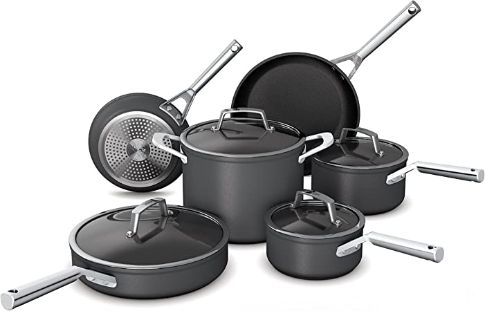 Ninja C39500 Foodi NeverStick Premium Hard-Anodized 10-Piece Cookware Set, Guaranteed to Never Stick, Nonstick, Durable, Oven Safe to 500°F, Slate Grey