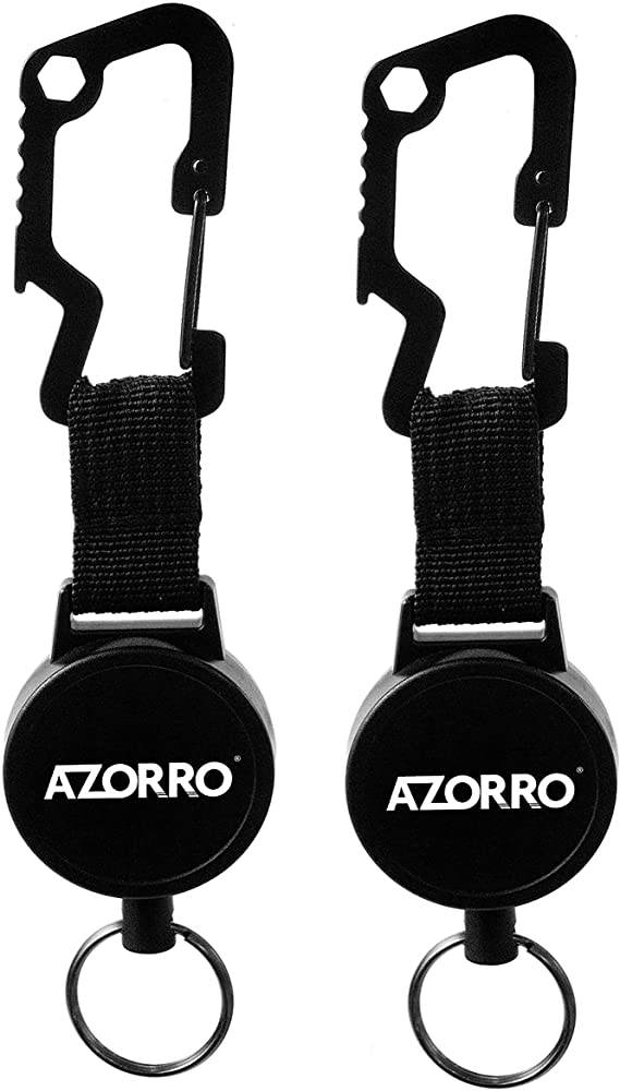 Azorro Retractable Key Chain and Badge Holder with Clip and Reel, Heavy Duty Mechanism and Stainless Steel Cord, Two Pack, Perfect for Key Rings, Name Badges, ID and Cards