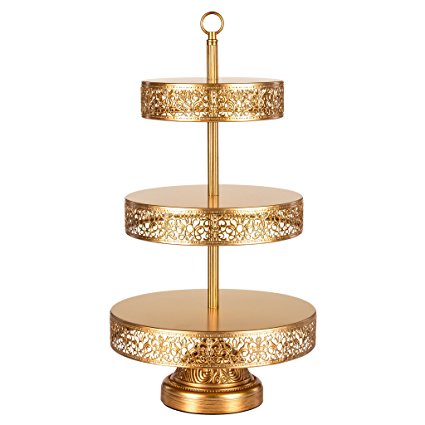 Amalfi Décor Victoria Collection' 3 Tier Dessert Stand with Reversible Tiers, Cupcake Tower Display, 22" Tall (Gold)