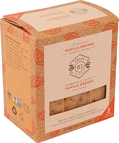 Crate 61 Vanilla Orange Soap 3 pack, 100% Vegan Cold Process, scented with premium essential oils, for men and women, face and body. ISO 9001 certified manufacturer
