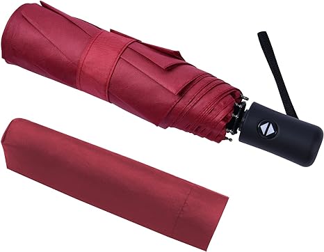 Vicloon Travel Umbrella, Folding Umbrella, 8 Ribs Compact Windproof Umbrella, Auto Open/Close, Sturdy Reinforced Canopy Automatic Portable Umbrella for Men&Women (Wine Red)