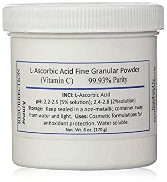 L-Ascorbic Acid Powder (Vitamin C), 6 oz. Jar. For Use in Serums and Cosmetic Formulations.