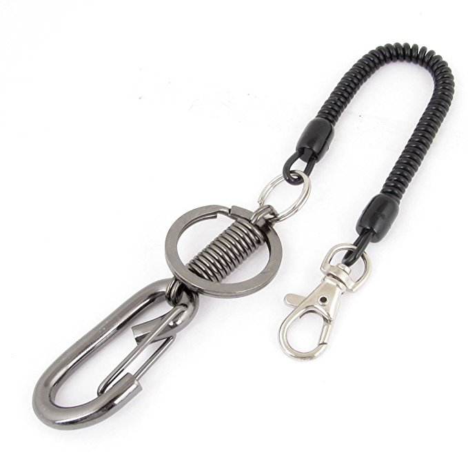 sourcingmap® Metal Spiral Spring Coil Design Keyring Key Chain Strap Clip Dark Gray Black