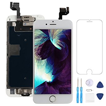 Screen Replacement for iphone 6s White 4.7" LCD Display 3D Touch Digitizer Frame Assembly Full Repair Kit, with Home Button, Proximity Sensor, Ear Speaker, Front Camera, Screen Protector, Repair Tools
