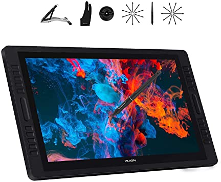 2020 HUION Kamvas Pro 24 Drawing Monitor 2.5K Resolution QHD Pen Display- Battery-Free Digital Pen Tech 3.0 PW517, Replacement Pen Nibs 20PCS with Pen Holder, Black Artist Glove Included