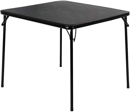 VECELO Portable Square Folding Card Table with Collapsible Legs & Vinyl Upholstery, Metal, Black