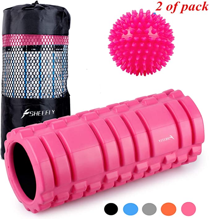 SHEEFLY Foam Roller for Muscle Massage with Spiky Massage Ball - 13" X 5.5" Trigger Point for Rehabilitation,Physical Therapy, Pain Relief,Myofascial Release,Balance Exercise Instructions & Carry Bag