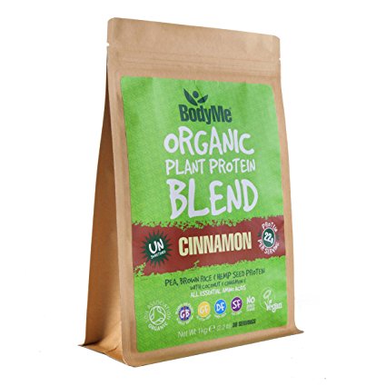 BodyMe Organic Vegan Protein Powder Blend | Raw Cinnamon | 1kg | UNSWEETENED with 3 Plant Proteins
