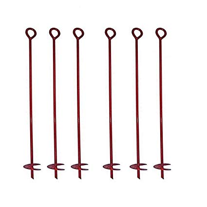MTB 30” Auger Earth Anchor 3” W helix, 12mm Rod, Painted red, Guying Tents Fencing Canopies, Pack of 6 (Also Sold as Pack of 1)