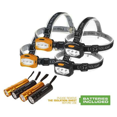 EverBrite 8-Pack LED Mini Flashlight and Headlamp Kit