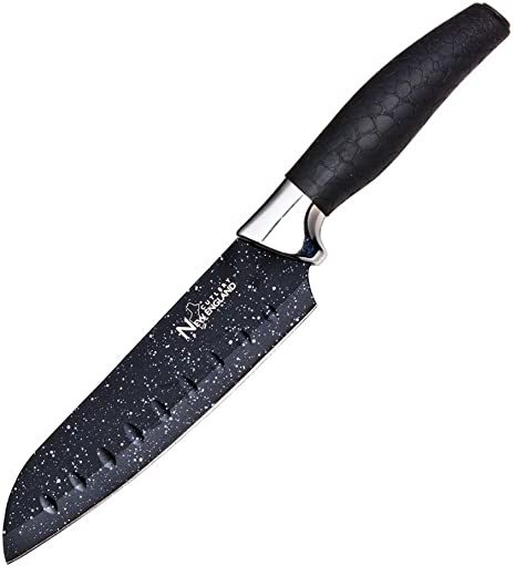 New England Cutlery Marble Finish Santoku Knife, 7", Black