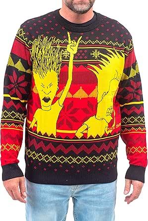 Adult Unisex Beavis and Butthead Rock-N-Roll 3 Color Ugly Christmas Sweater