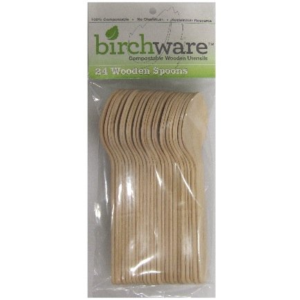 Compostable Wooden Spoons, Biodegradable Party Supplies for Any Graduation, Luau, Fiesta, Tea Party, and More, Craft Supplies for Kids and Adults - Birchware Classic Set (24 Spoons)