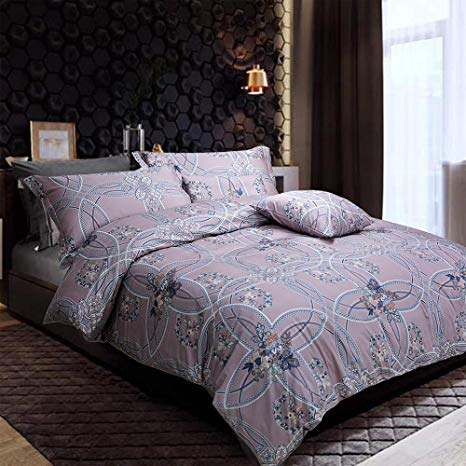 Softta Shabby Floral Designer Design Bedding Sets Twin Size 3Pc Zipper Closure(1 Duvet Cover +2 Pillowcase/Shams) 100% Egyptian Cotton Geometry Round Medallion Pattern