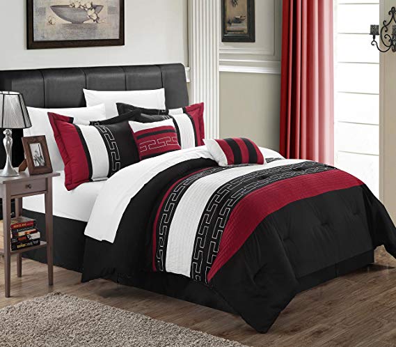 Chic Home Carlton 10-Piece Comforter Set Queen Size Black; Sheet Set, Bedskirt, Shams and Decorative Pillows Included