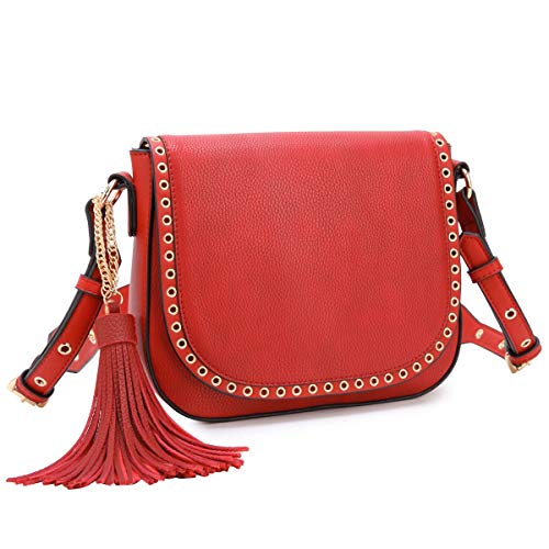 Tassel Grommets Crossbody Bags for Women Designer Shoulder Purses Vegan Leather Messenger Bag