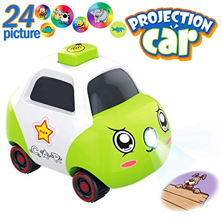 PBOX Projector Car Toys for Baby Boys and Girls,3D Projections Toys with 24 Cartoon Pattern Light Show Preschool Educational Toy for Toddler Kids Age 3 4 5 6 Years Old