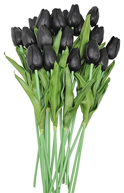 10-heads Home Deocr Mini Tulip Real Touch Tulip Artificial Flowers Bouquets (black)