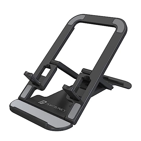 Portronics Modesk 100 Desktop Foldable Mobile & Tablet Holder with Multiple Viewing Angles, Anti Slip Strips, ABS Material(Black)