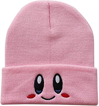 NisabellaLTD Kir-by Beanies hat Lovely face Embroidery Winter Knitted Hat Bonnet Cap for Men Women Stretchy Cap Pink
