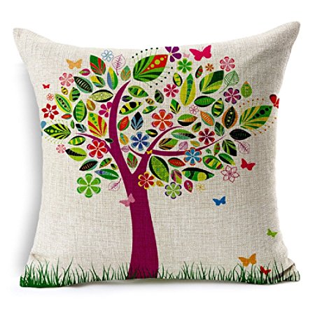 Hometaste® Thick Cotton Linen Throw Pillow Cover Colorful Tree of Life
