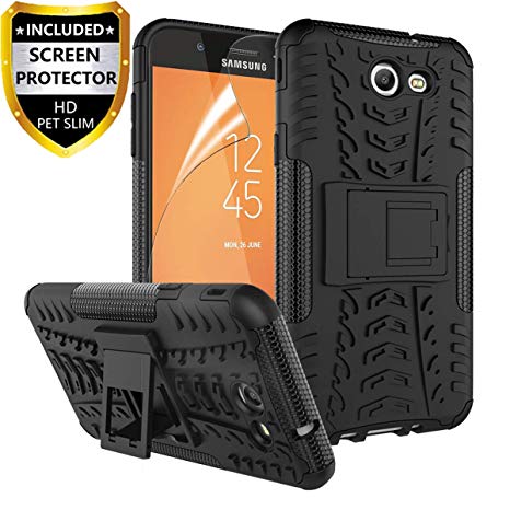 RioGree Phone Case for Samsung Galaxy J3 Luna Pro/Galaxy J3 Prime/Galaxy J3 Emerge /J3 Eclipse/J3 2017/ Amp Prime 2/Express Prime 2/Sol 2/J3 Mission, with Screen Protector Kickstand Cover Skin, Black