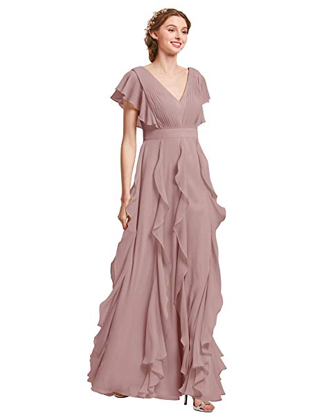 AW Chiffon Bridesmaid Dresses with Sleeves Long Prom Dresses Women's Wedding Guest Dresses Formal Dresses