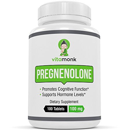 Pregnenolone 100mg MicroTabs by VitaMonk - 100 Count - Premium Supplement To Support Brain Health, Immune System and General Wellbeing