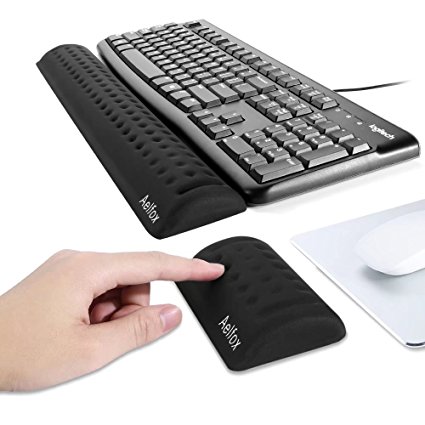 Aelfox Memory Foam Keyboard Wrist Rest&Mouse Pad Wrist Support, Ergonomic Design For Office, Home Office, Laptop, Desktop Computer, Gaming Keyboard (Black)