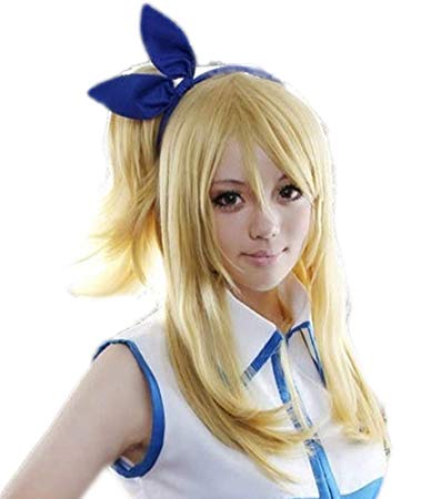 Anogol Hair Cap  Cosplay Wig Golden Synthetic Hair with 1 Ponytail
