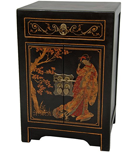 Oriental Furniture Black Lacquer End Table Cabinet