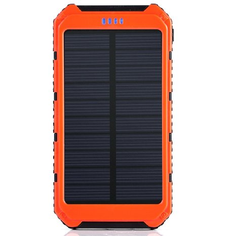 Solar Charger, Portable Solar Power Bank 10000mAh Dual USB Battery Charger External Backup Power Pack for Cell Phone Camera GPS Tablets and Other 5V USB Devices-Orange