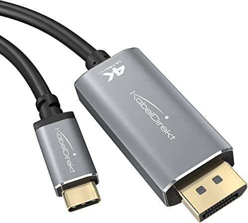 KabelDirekt – 2m – USB-C to DisplayPort Adapter & Cable (up to 4K/2160p at 60Hz – Connect notebooks, Smartphones & Tablets to Large Screens – DP, Thunderbolt 3/USB-C 3.1), Black, 4260414846649