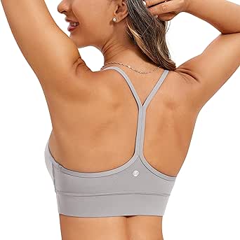 CRZ YOGA Butterluxe Womens Y-Back Racerback Sports Bra - Spaghetti Straps Wireless Scoop Neck Athletic Padded Yoga Bra