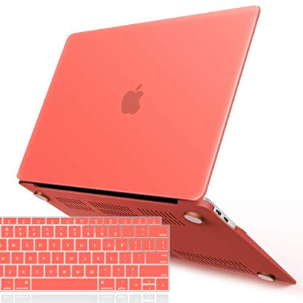 iBenzer MacBook Air 13 Inch Case 2019 2018 Release New Version A1932, Soft Touch Hard Case Shell Cover for Apple MacBook Air 13 Retina with Touch ID with Keyboard Cover, Coral Orange, MMA-T13LCOR 1