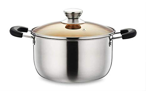 P&P CHEF 3 Quart Pot, Stainless Steel Stock Pot with Lid, Heat-Proof Double Handles - Sliver Stainless Steel Pot and Glass Lid