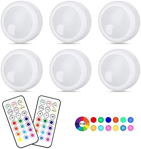 Wireless LED Puck Light 6 Pack With Remote Control, RGB Color Changing LED Under Cabinet Lighting, Closet Light, Battery Powered Lights, Under Counter Lighting, Stick On Lights-Large Size 3xAA Battery