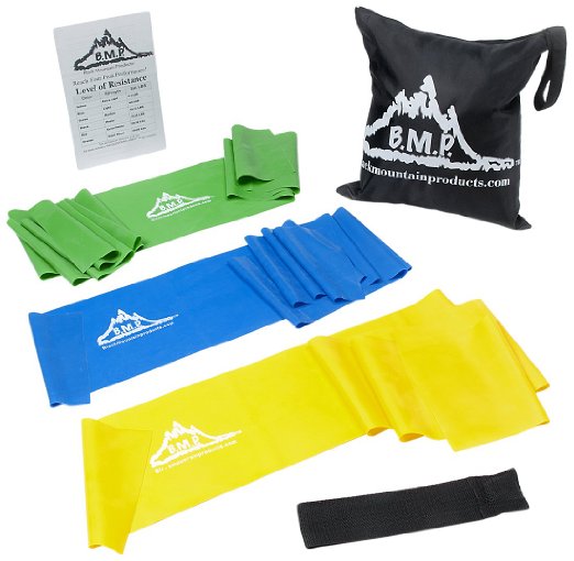 Black Mountain Products Therapy Exercise Bands with Resistance Band Carrying Case Door Anchor and Starter Guide