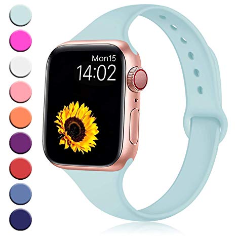 R-fun Slim Bands Compatible with Apple Watch Band 40/44mm Series 4 38/42mm Series 3/2/1, Soft Silicone Sport Strap Wristband for Women Men Kids with iWatch