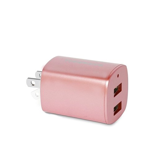 Tranesca Dual USB Travel Wall Charger with foldable plug for iPhone SE/6/6s,iPhone 5s/5, iPad Air / Pro / mini and More ( UL and FCC certified- 100% truly marked)-Rose Gold