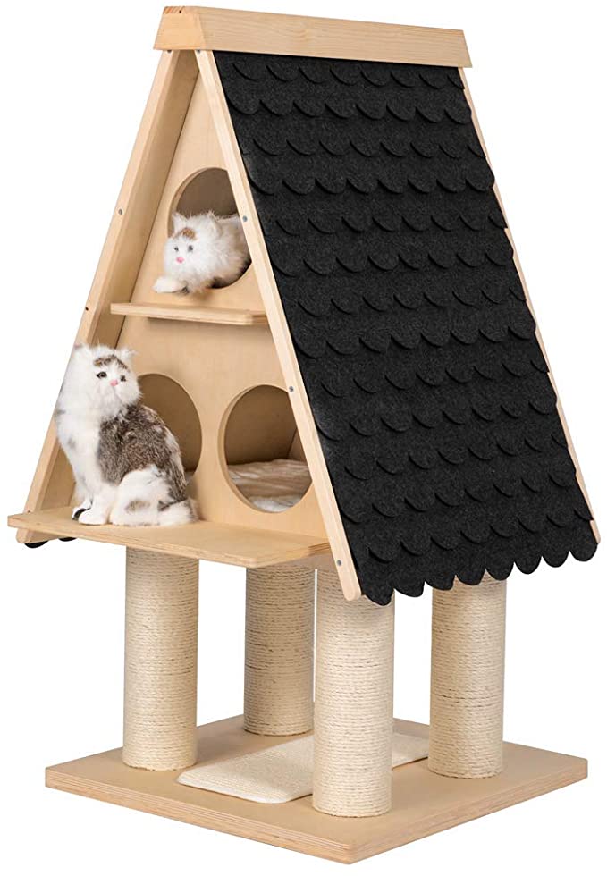 Good Life Deluxe Modern Design Cat Tree House with Scratching Post Tower Deluxe Solid Wood Furniture
