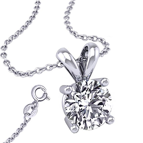 It's Sterling Silver 925 Cubic Zirconia Synthetic BirthStone 2.00 Carat Round Synthetic Nekclace with Pendant and 18 Inch Rolo Chain