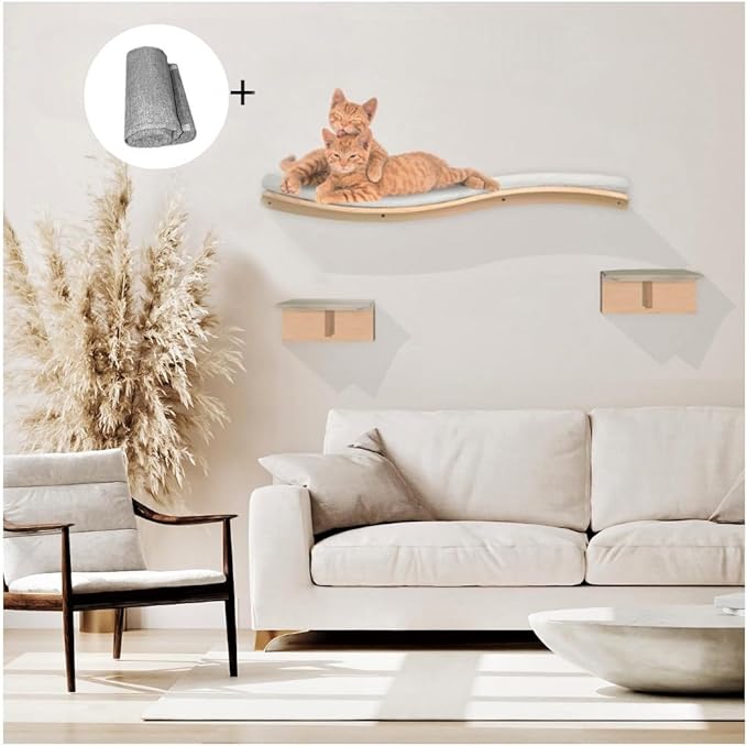 Cat Shelf-Cat Shelves for Wall Large Cats Set, 35' Curved, Cat Wall Mounted Shelves and Perches, Cat Steps for Wall, Cat Shelves and Perches, Cat Wall Bed, Wall Mounted Cat Furniture, Cat Shelf