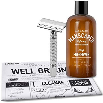 Manscaping Shaving Bundle, Includes Mens Double Edged Safety Razor blade with Built in Guard and Ball Deodorant plus Free Disposable Shaving Mat